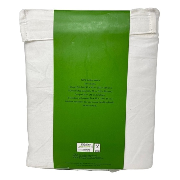 Kate Spade Twin Size Sheet Set solid white cotton sateen NWT - Picture 4 of 8